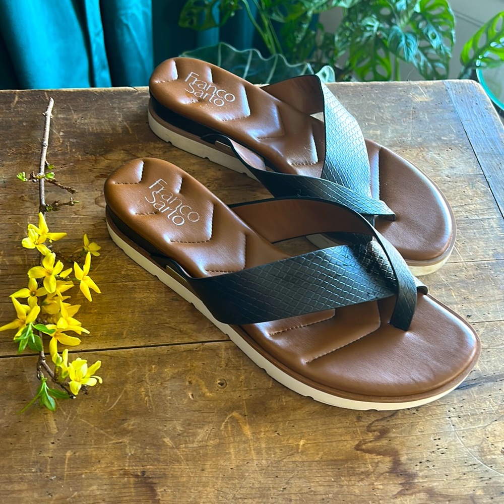 Franco Sarto Black Crisscross Low Wedge Sandals